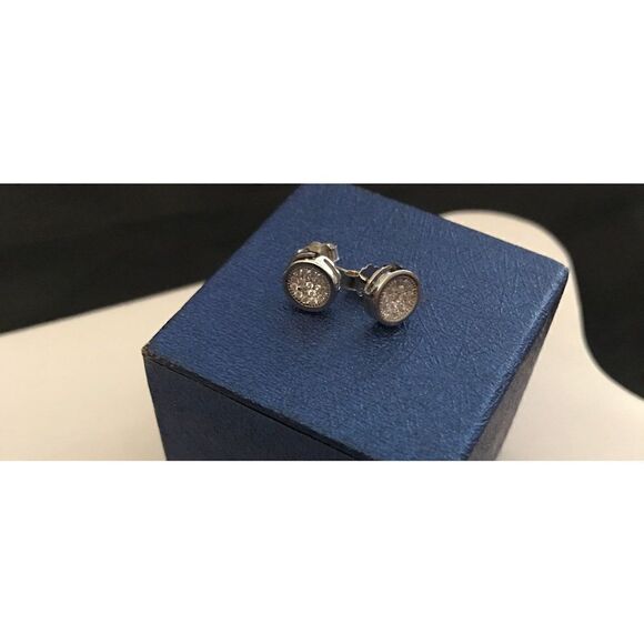 Sparkling 1Ct. Pave Bezel Set Sim Diamond Cluster Stud Earrings~.925 Sterling - Picture 2 of 2